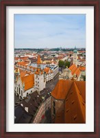 Framed High angle view of buildings and a church in a city, Heiliggeistkirche, Old Town Hall, Munich, Bavaria, Germany