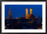 Framed Town hall with a church at night, Munich Cathedral, New Town Hall, Munich, Bavaria, Germany