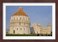 Framed Tourists at baptistery with cathedral, Pisa Cathedral, Pisa Baptistry, Piazza Dei Miracoli, Pisa, Tuscany, Italy