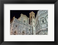 Framed Architectural detail of a cathedral at night, Duomo Santa Maria Del Fiore, Florence, Tuscany, Italy