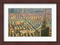 Framed Aerial view of housing, Shanghai, China