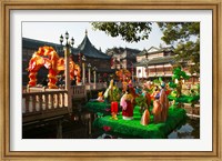 Framed Garden decorations by Mid-Lake Pavilion Teahouse, Yu Yuan Gardens, Shanghai, China