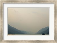 Framed Boats in the river with mountains in the background, Yangtze River, Fengdu, Chongqing Province, China