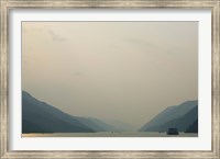 Framed Boats in the river with mountains in the background, Yangtze River, Fengdu, Chongqing Province, China