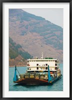 Framed Container ship in the river with mountains in the background, Yangtze River, Fengdu, Chongqing Province, China