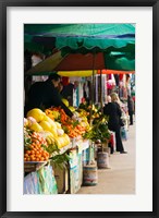 Framed Fruit stalls at a street market, Mingshan, Fengdu Ghost City, Fengdu, Yangtze River, Chongqing Province, China