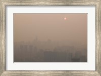 Framed Foggy city view from Yikeshu viewing platform at dusk, Chongqing, Yangtze River, Chongqing Province, China