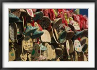 Framed Buddhist prayer wishes (Ema) hanging at a shrine on a tree, Old Town, Lijiang, Yunnan Province, China