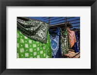 Framed Batik fabric souvenirs at a market stall, Baisha, Lijiang, Yunnan Province, China