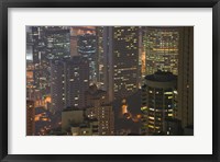 Framed High angle view of buildings lit up at dusk, Central District, Hong Kong