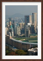 Framed High angle view of a horseracing track, Happy Valley Racecourse, Happy Valley, Wan Chai District, Hong Kong