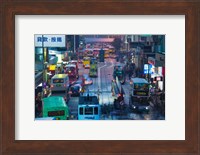 Framed Traffic on a street at night, Des Voeux Road Central, Central District, Hong Kong Island, Hong Kong