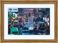 Framed Traffic on a street at night, Des Voeux Road Central, Central District, Hong Kong Island, Hong Kong