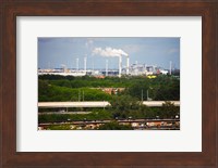 Framed Smoke Stacks and Windmills at Power Station, Netherlands