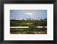 Framed Smoke Stacks and Windmills at Power Station, Netherlands