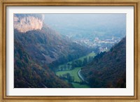 Framed Elevated view of a village at morning, Baume-les-Messieurs, Les Reculees, Jura, Franche-Comte, France