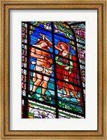 Framed Stained glass window at Cathedral of Notre Dame Le Puy, Le Puy-en-Velay, Haute-Loire, Auvergne, France