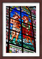 Framed Stained glass window at Cathedral of Notre Dame Le Puy, Le Puy-en-Velay, Haute-Loire, Auvergne, France