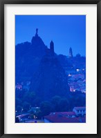 Framed Rocher Corneille with Saint Michel d'Aiguilhe and Cathedral of Notre Dame Le Puy, Le Puy-en-Velay, Haute-Loire, Auvergne, France