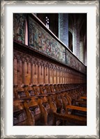 Framed Choir stalls at Abbatiale Saint-Robert, La Chaise-Dieu, Haute-Loire, Auvergne, France