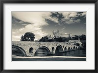 Framed Pont Vieux bridge with Cathedrale Saint-Nazaire in the background, Beziers, Herault, Languedoc-Roussillon, France