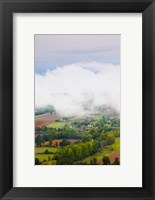 Framed Elevated view of the Cerou Valley from Place de la Bride in fog, Cordes-sur-Ciel, Tarn, Midi-Pyrenees, France