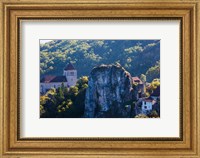 Framed Ruins of the town chateau, St-Cirq-Lapopie, Lot, Midi-Pyrenees, France