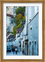 Framed Tourists walking in the street of lower town, Rocamadour, Lot, Midi-Pyrenees, France