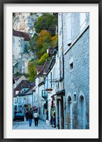 Framed Tourists walking in the street of lower town, Rocamadour, Lot, Midi-Pyrenees, France