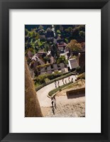 Framed Elevated view of a village with Chateau de Castelnaud, Castelnaud-la-Chapelle, Dordogne, Aquitaine, France