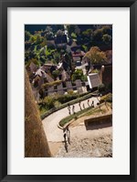 Framed Elevated view of a village with Chateau de Castelnaud, Castelnaud-la-Chapelle, Dordogne, Aquitaine, France