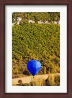 Framed Elevated view of hot air balloon over Dordogne River Valley, Castelnaud-la-Chapelle, Dordogne, Aquitaine, France