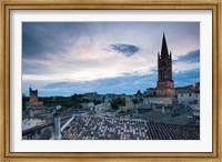 Framed Elevated view of a town with Eglise Monolithe church at dusk, Saint-Emilion, Gironde, Aquitaine, France
