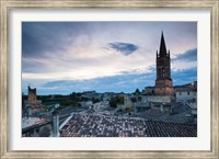 Framed Elevated view of a town with Eglise Monolithe church at dusk, Saint-Emilion, Gironde, Aquitaine, France
