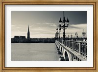 Framed Pont de Pierre bridge across Garonne River, Bordeaux, Gironde, Aquitaine, France