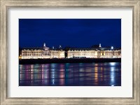 Framed Place de la Bourse buildings from the Garonne River at dusk, Bordeaux, Gironde, Aquitaine, France