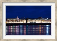 Framed Place de la Bourse buildings from the Garonne River at dusk, Bordeaux, Gironde, Aquitaine, France