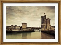 Framed Tour de la Chaine and Tour St-Nicholas towers, Old Port, La Rochelle, Charente-Maritime, Poitou-Charentes, France