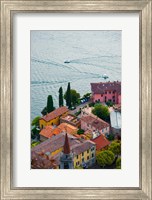 Framed High angle view of buildings in a town at the lakeside, Varenna, Lake Como, Lombardy, Italy