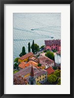 Framed High angle view of buildings in a town at the lakeside, Varenna, Lake Como, Lombardy, Italy