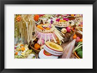 Framed Many of the offerings on cart in front of a temple in Tampaksiring, Bali, Indonesia