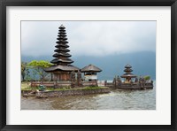 Framed Pura Ulun Danu Bratan temple on the edge of Lake Bratan, Baturiti, Bali, Indonesia