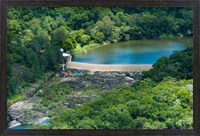 Framed Aerial view of a dam on Barron River, Kuranda, Cairns, Queensland, Australia