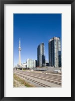 Framed Skyscrapers and Railway yard with CN Tower in the background, Toronto, Ontario, Canada 2013
