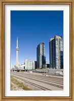 Framed Skyscrapers and Railway yard with CN Tower in the background, Toronto, Ontario, Canada 2013