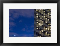 Framed Low angle view of a shopping centre with crescent moon at dusk, Marina Bay Sands, Singapore