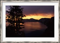 Framed Sunrise view from Discovery Point over Crater Lake, Crater Lake National Park, Oregon, USA