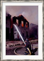 Framed Firefighter during a rescue operation, USA
