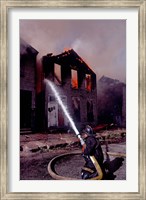 Framed Firefighter during a rescue operation, USA