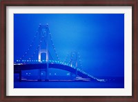 Framed Fog surrounding the Mackinac Bridge at dusk, Michigan, USA